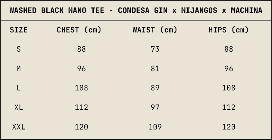 WASHED BLACK MANO TEE - CONDESA GIN x MIJANGOS x MACHINA