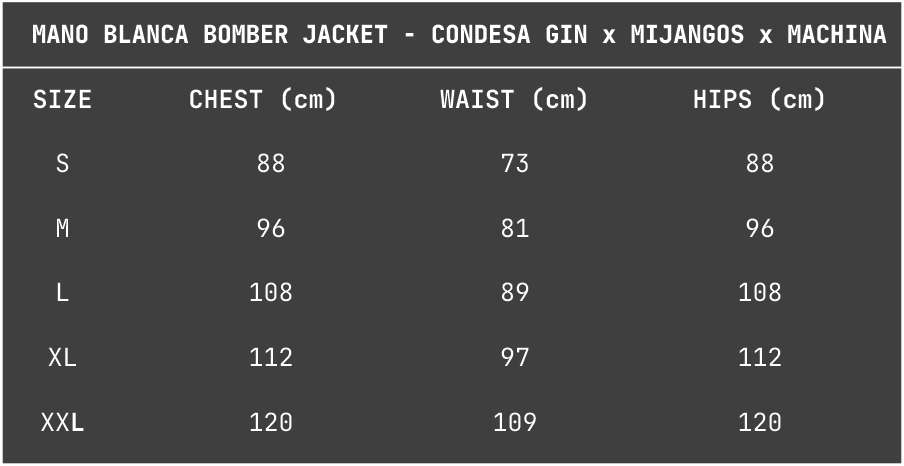 MANO BLANCA BOMBER JACKET - CONDESA GIN x MIJANGOS x MACHINA