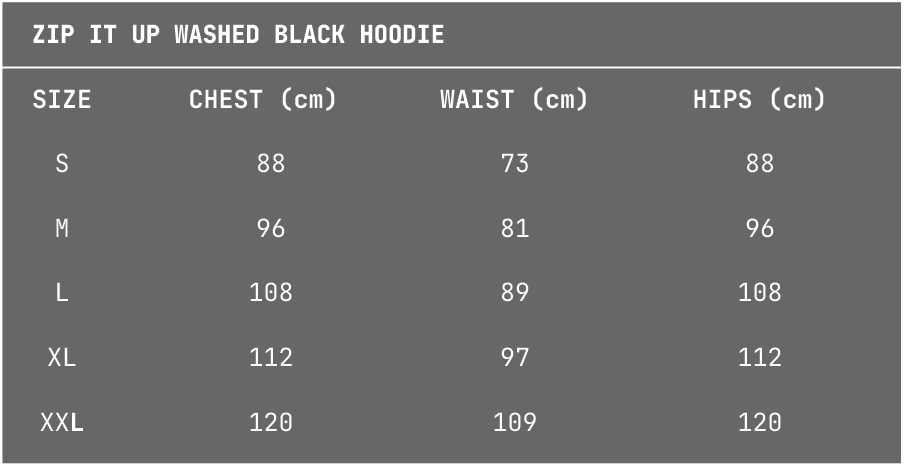 ZIP IT UP WASHED BLACK HOODIE